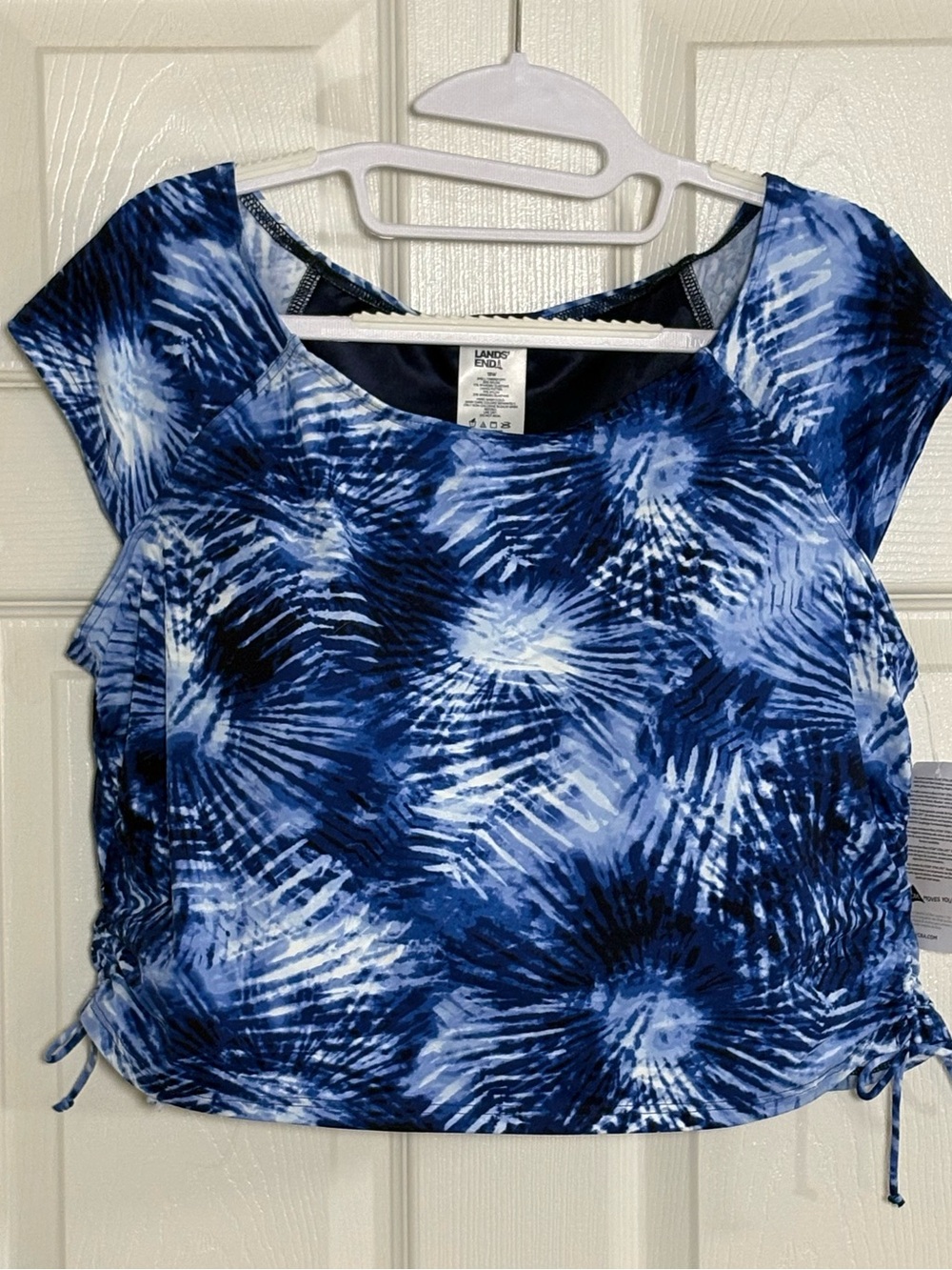 Lands' End Blue & White Tie-Dye Crop Top